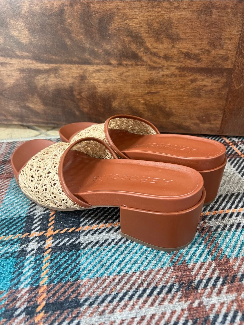 AEROSOLES Tan & Natural Woven Slide Sandal